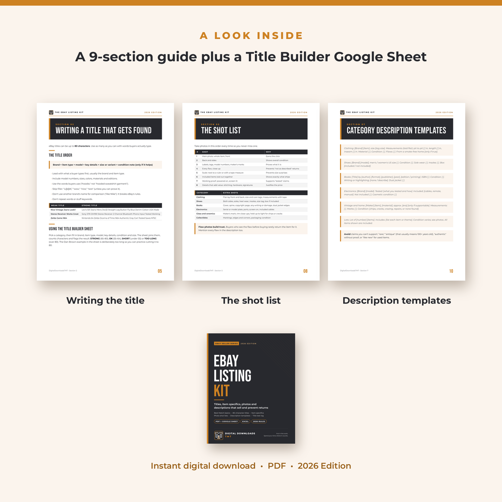 The eBay Listing Kit: Titles, Item Specifics, Photos & Descriptions (2026 PDF + Excel Title Builder)
