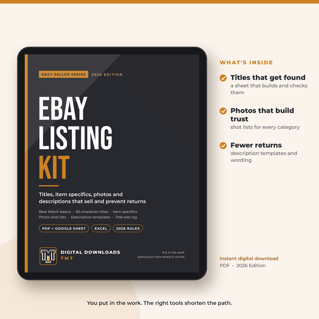 The eBay Listing Kit: Titles, Item Specifics, Photos & Descriptions (2026 PDF + Excel Title Builder)