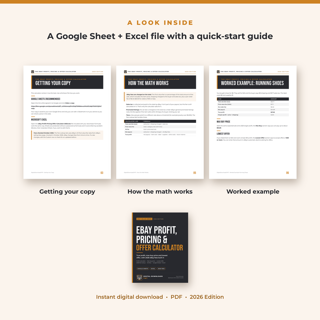 eBay Profit, Pricing & Offer Calculator: True Profit, Max Buy Price & Lowest Offer (2026 Excel Template)