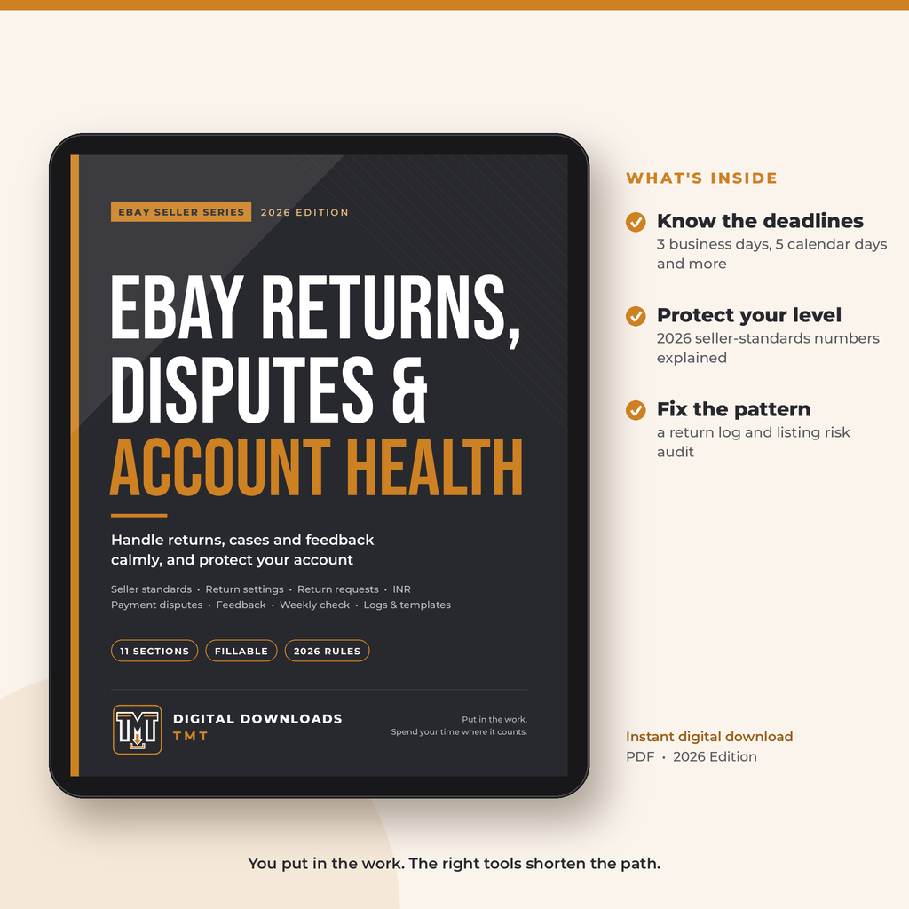 The eBay Returns, Disputes & Account Health Playbook: Handle Cases Calmly & Protect Your Seller Level (2026 Fillable PDF)