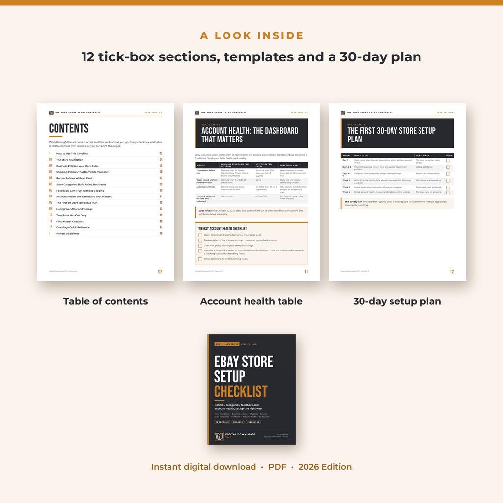 The eBay Store Setup Checklist: Policies, Categories, Feedback & Account Health (2026 Fillable PDF)