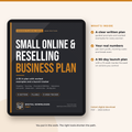 Small Online & Reselling Business Plan 2026 cover shown on a tablet, with a list of what's inside