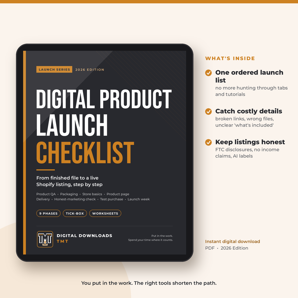 Digital Product Launch Checklist 2026 cover, charcoal and gold