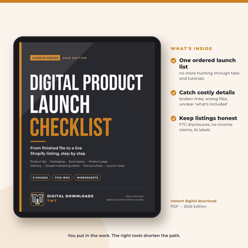 Digital Product Launch Checklist 2026 cover, charcoal and gold