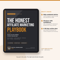The Honest Affiliate Marketing Playbook 2026 cover shown on a tablet, with a list of what's inside